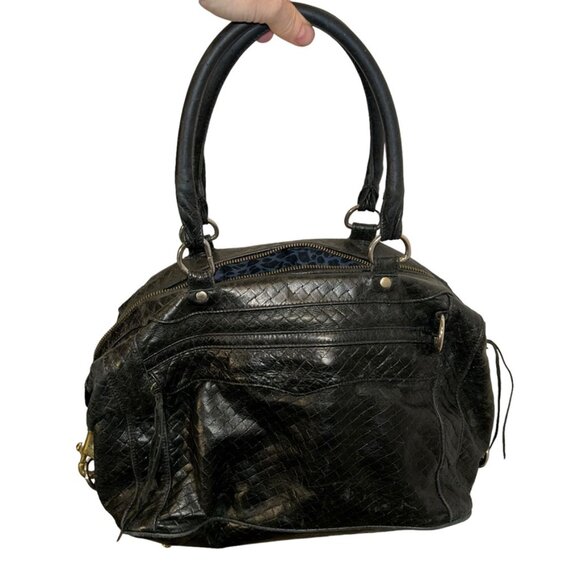 Rebecca Minkoff Handbags - rebecca minkoff black woven look leather handbag purse blue leopard prin…